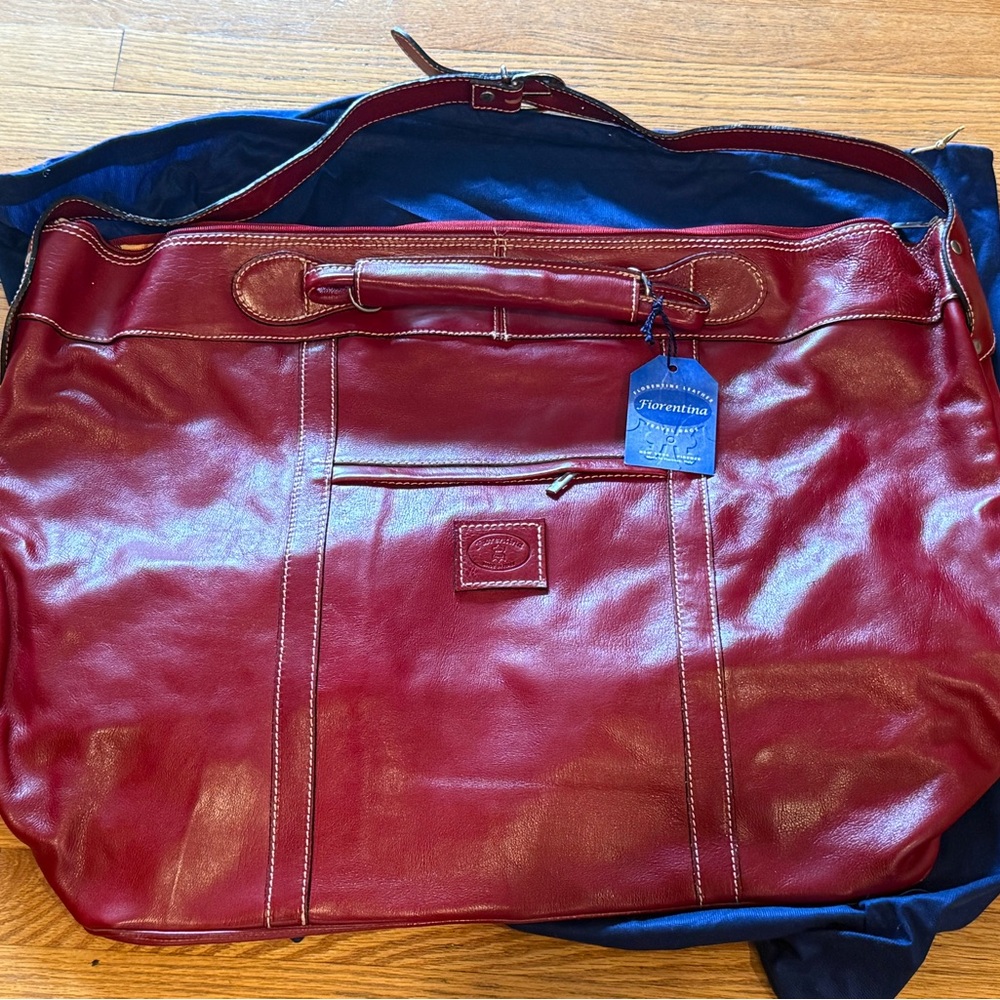 FIORENTINA Large Red Leather Tote Weekend Bag with Dust Bag NWT